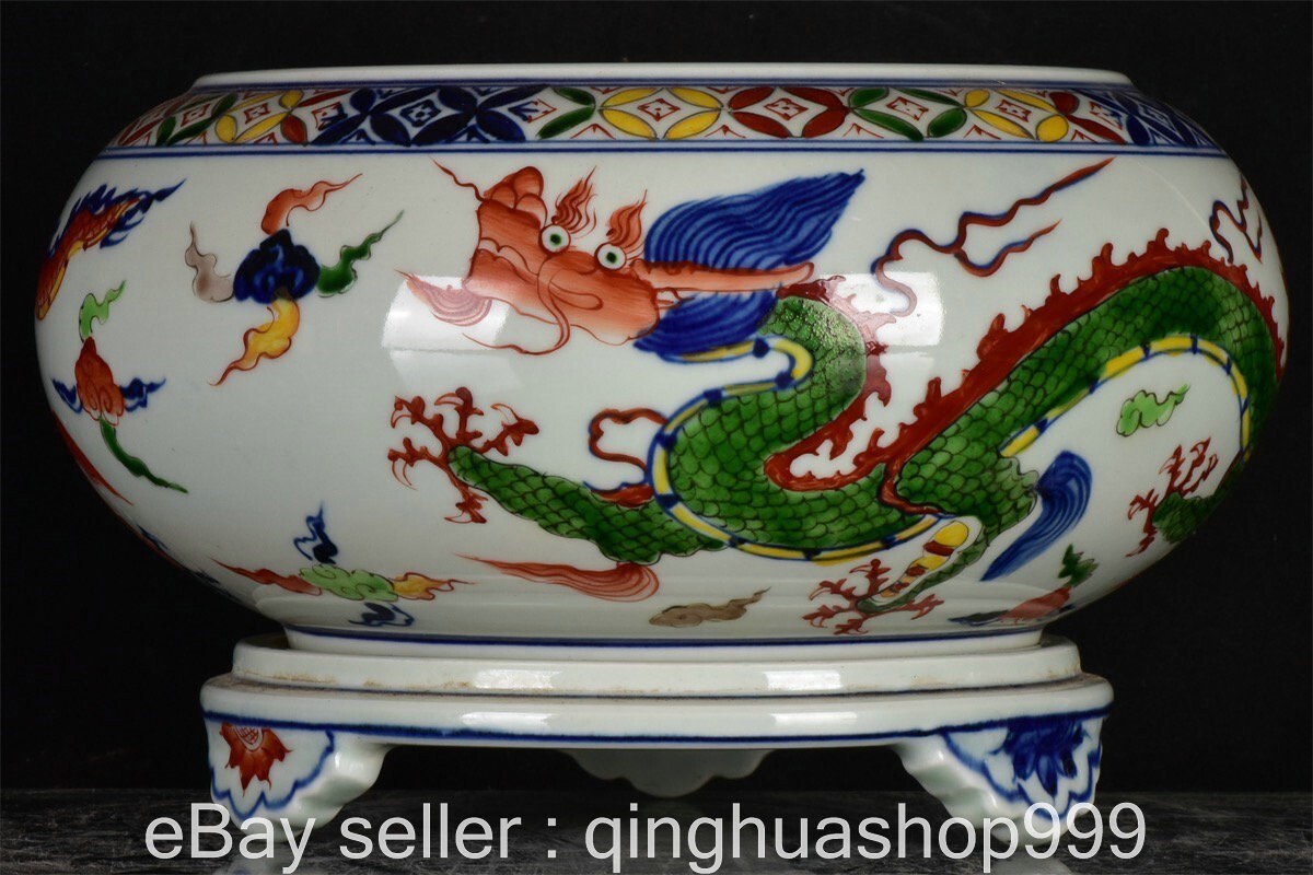 10.6" XuanDe Marked Chinese Porcelain Paintings 3 Dragon Writing-Brush Washer