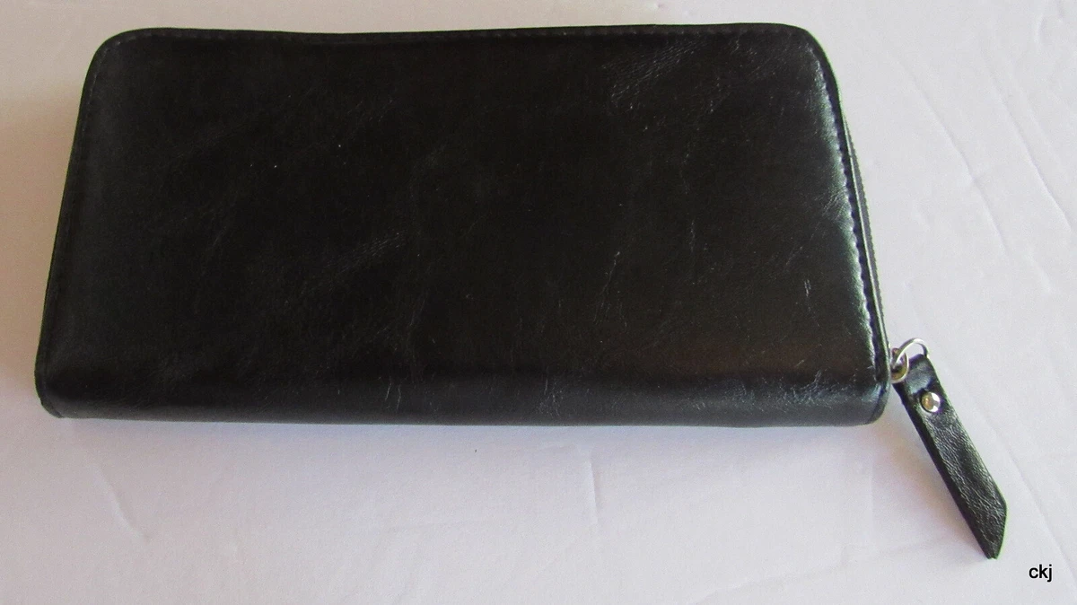 Anna Martina Franco Black Zipper Card Slots Multi Functional Wallet Clutch