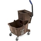 26-Qt Comm Mop Bucket w/Wringer, Pp, Non-Mark Casters, 18.5x16.5x23in, Brown