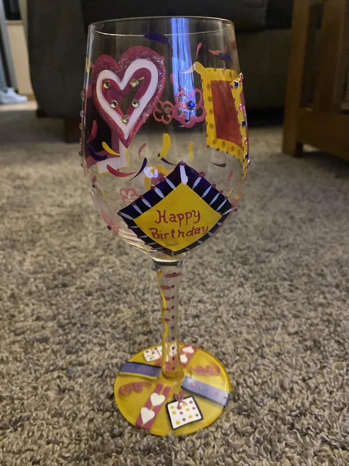 Lolita Birthday Girl Love My Wine Collection Hand Painted Wine Glass Colorful - Image 2 of 4