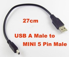 1x USB 2.0 Type A Male to Mini 5pin Male Convert DATA Cable 27CM Universal Black