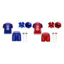 DE Kinder M&auml;dchen Cheerleading Schulshow Tanzoutfit Kontrastfarbe Tanzbekleidung