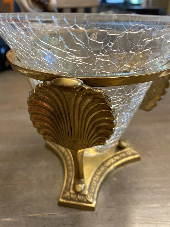 "Vela popurrí vintage Hosley de latón Fanfair de 8"" y soporte con vidrio craquelado" Foto 4 de 4