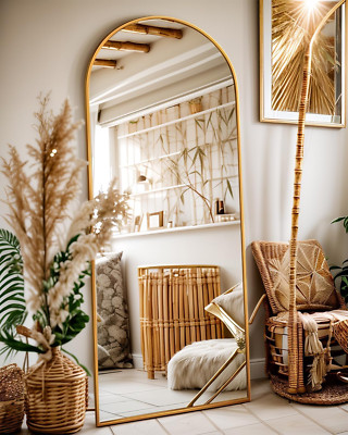 Gold Arch Full Length Floor Mirror 58''x19'' - Freestanding & Wall-Mounted