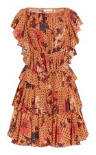 ULLA JOHNSON Ayla Flutter Sleeve Floral Ruffle Mini Dress Size 2