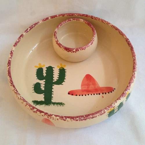 Vintage RARE HIMARK Made in Portugal Pottery Cactus Sombrero Chip Salsa Dip Bowl