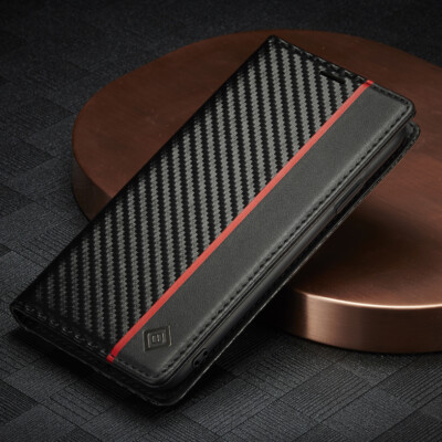 For Phone 16e/15/14/13/12/11 SE 8 Carbon Fibre Wallet Case Magnetic Flip Cover