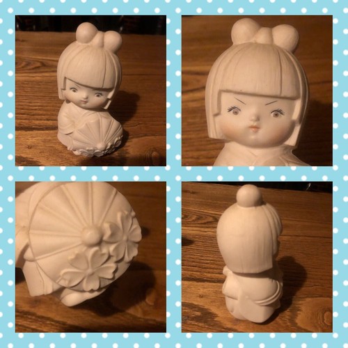 Kleine Vintage japanische Geisha Mädchen Figur Biskus mit Sonnenschirm Keramik signiert - Bild 7 von 12