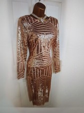 Golden sequined midi boohoo club dress 8UK