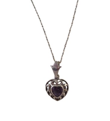 Amethyst Herz Anhänger Halskette - Herzanhänger Silber - Herzkette für Damen