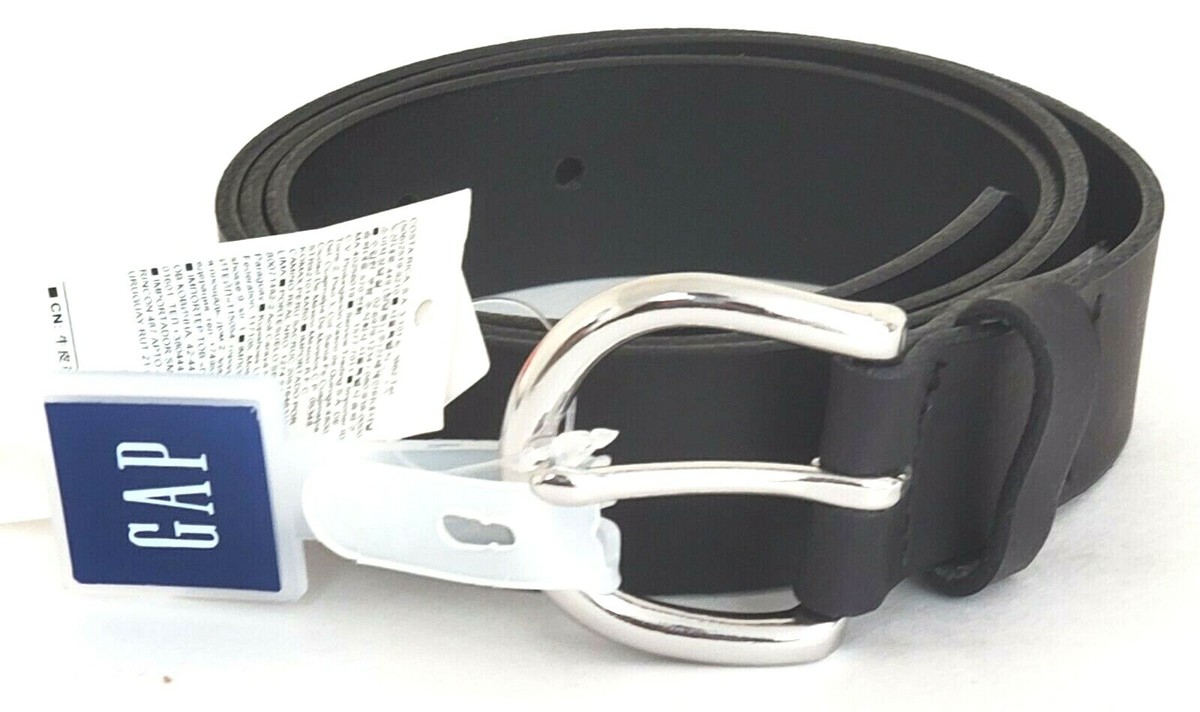 New GAP Women's Classic Belt BLACK Silver Buckle Adjustable Cow