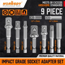 9Pcs Socket Adapter Drill Bits Set Hex Impact Driver Tools 1/4" 3/8" 1/2" Shank