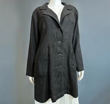 Flax Long Linen Jacket Medium Black Shapely Layering Top Lagenlook
