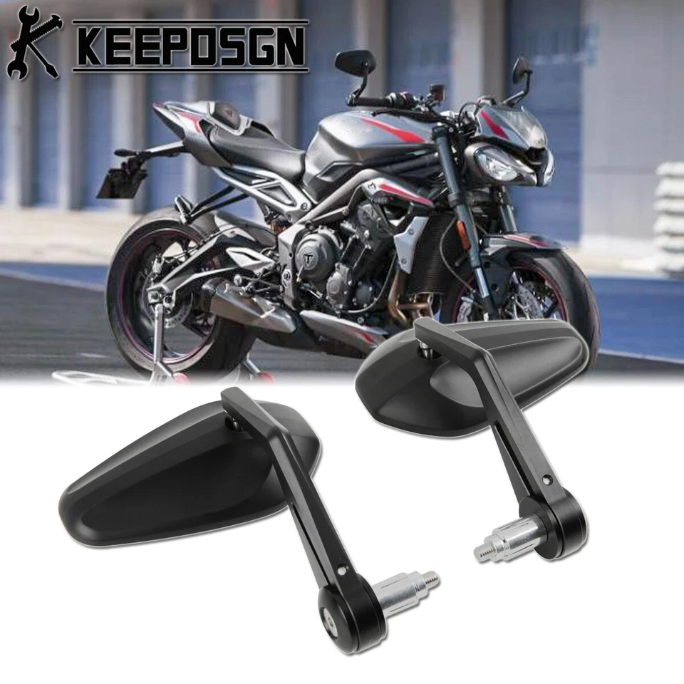 Espejos retrovisores de extremo de barra de motocicleta de 7/8" negros para Triumph Thruxton 1200R Street Triple Foto 2 de 4