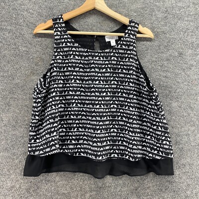 Bisou Bisou Blouse Women M Black Striped Sleeveless Wide Strap Hook & Eye
