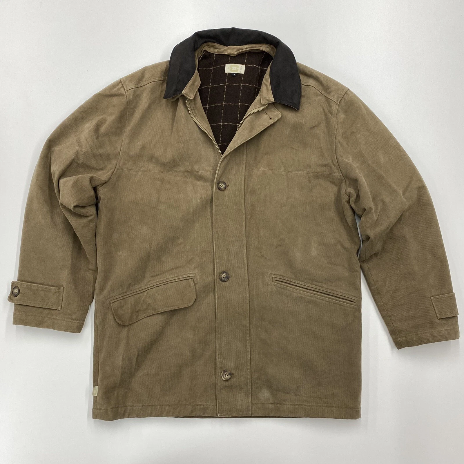 Casual by Burton Mens Size 3 Button Jacket Cotton Twill Beige Wool Blend Lining