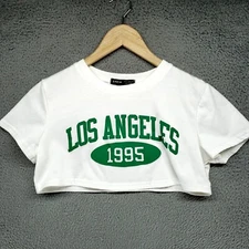 SHEIN LOS ANGELES 1995 CALIFORNIA Print T-shirt Womens US 2 XS White Green