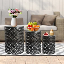 3 Pcs Outdoor Side Table Metal Frame Accent Table Modern End Table (S/M/L)