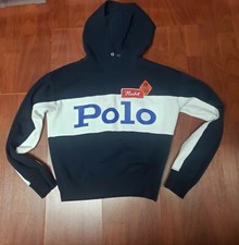 Polo Ralph Lauren Women  s POLO Spellout Colorblock Hoodie Blue Wht Sz Small