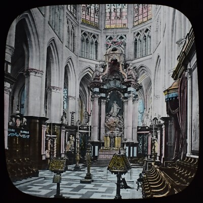 ANTIKES magisches Laternendia GENT KATHEDRALE CHOR UM 1888 VIKTORIANISCHES FOTO BELGIEN