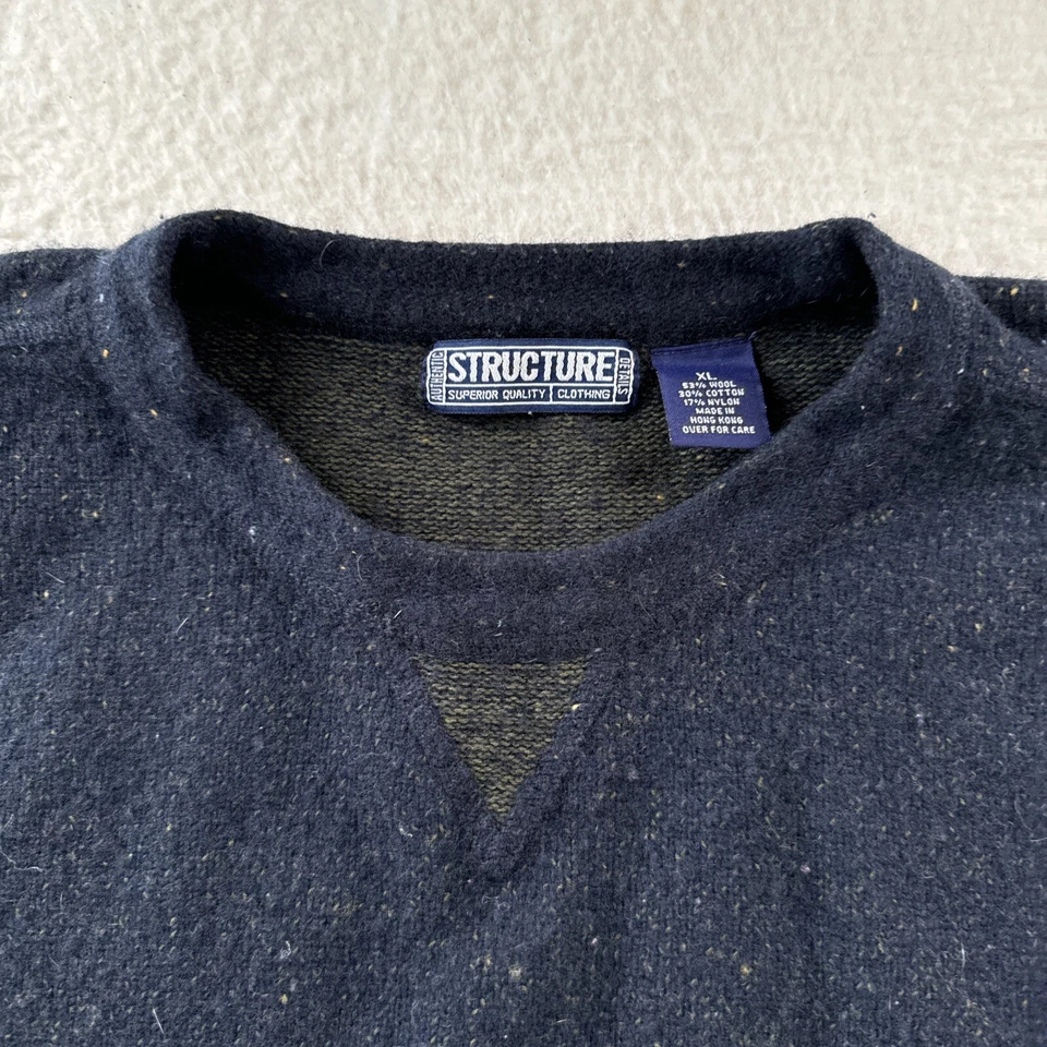 Vtg Structure Aran Wool Nylon Cotton sweater Men Sz XL Navy Y2K Fisherman Rag 25 - Image 2 of 4