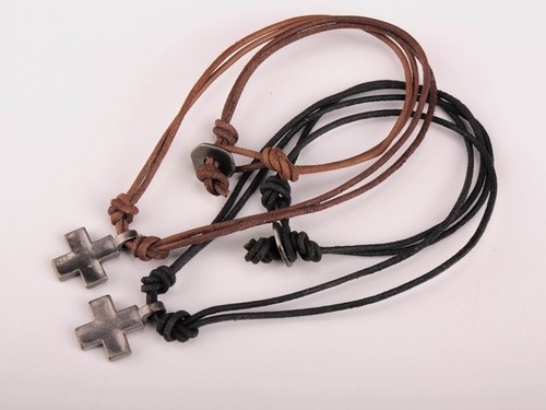 NN266 Nero Surfer Carino Ciondolo a Croce Pelle Pizzo Collana Choker - Foto 10 di 12