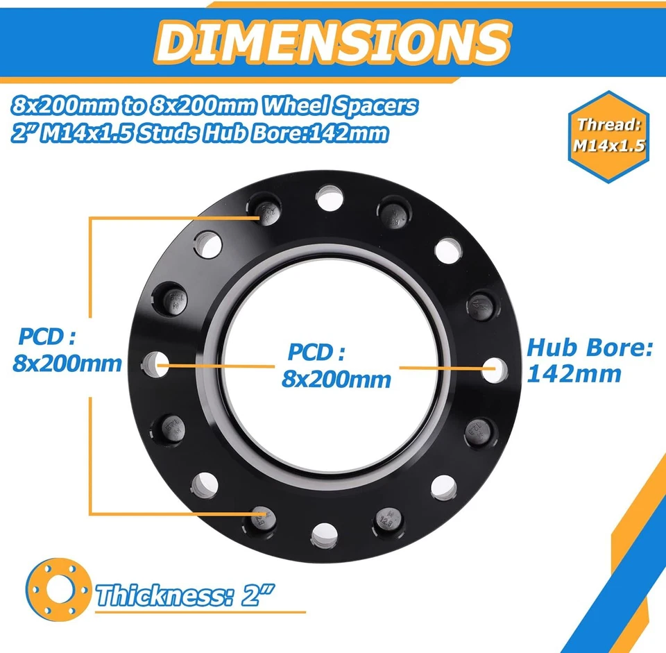2 espaciadores de rueda centrados en el cubo 8x200 2" para Ford F350 Super Duty Ram 3500 doble Foto 2 de 4
