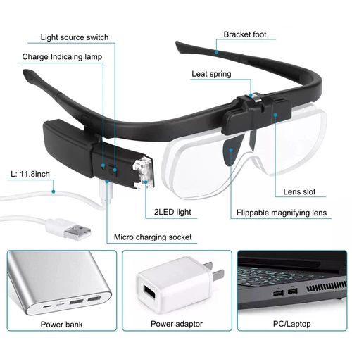 LED Juwelier Vergrößerungsbrille Stirnbandlupe beleuchtetes Visier mit 3 Gläsern - Bild 5 von 12