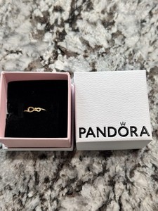 Authentic Pandora Gold-Plated Infinity Knot Ring With Box Approximately Size 4.75-5