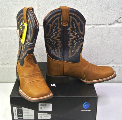 SUREWAY Cowboy Boots Square Toe Work Boot Status/Brown Mens Size 7 (1010-2)