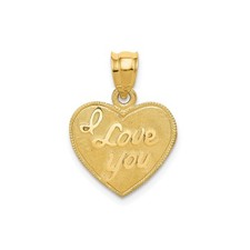 14k Yellow Gold Heart Pendant for Women Engraved I Love You Anniversary Charm