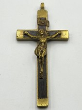 XA –Crucifix ancien laiton & bois Christ corpus religieux XIXe