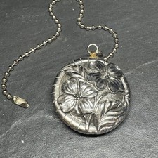 Vintage Cottagecore Silver Tone Fan Pull Floral Dogwood Round Repousse Chain