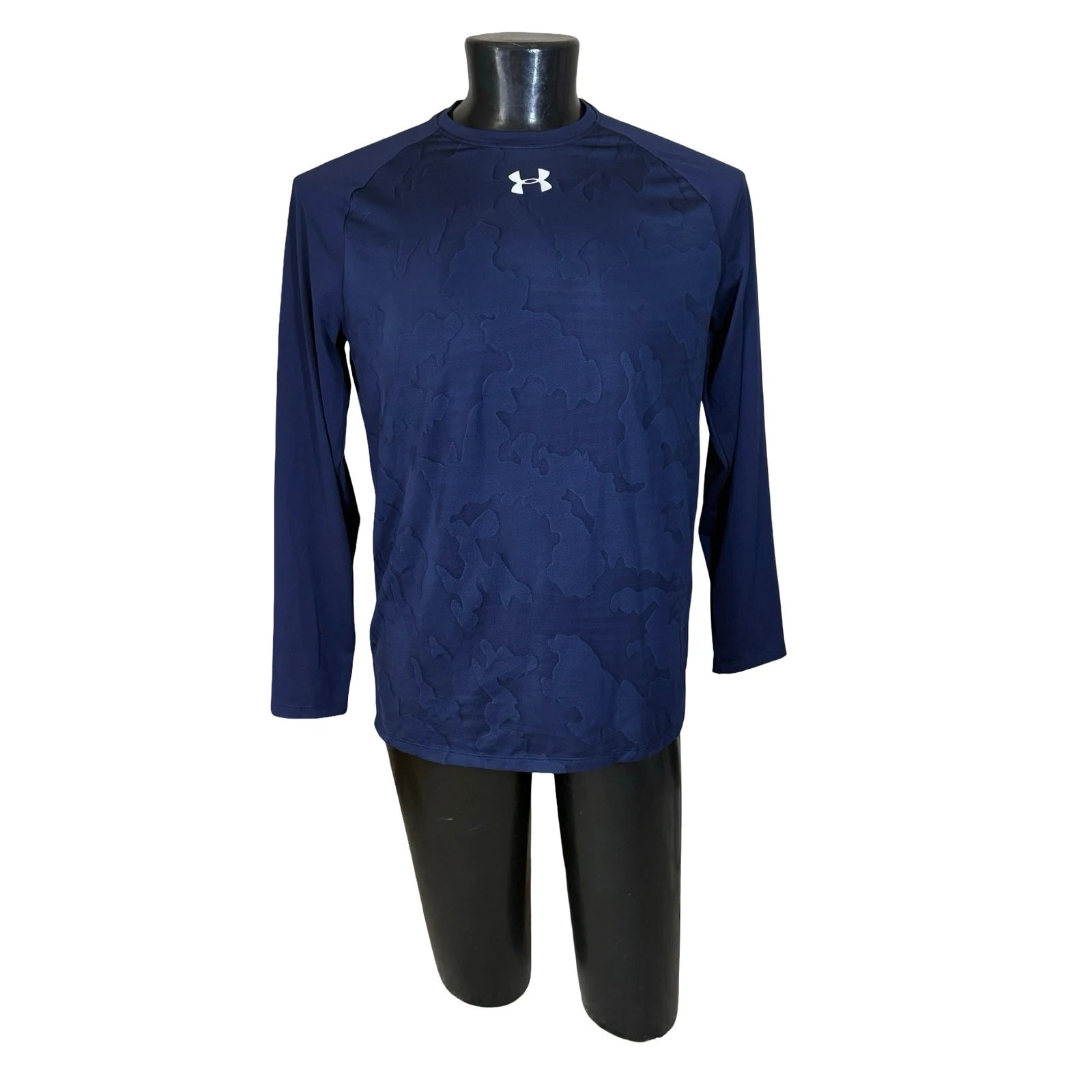 Under Armour Locker Jacquard Long Sleeve Shirt Mens M Navy HeatGear Loose Fit