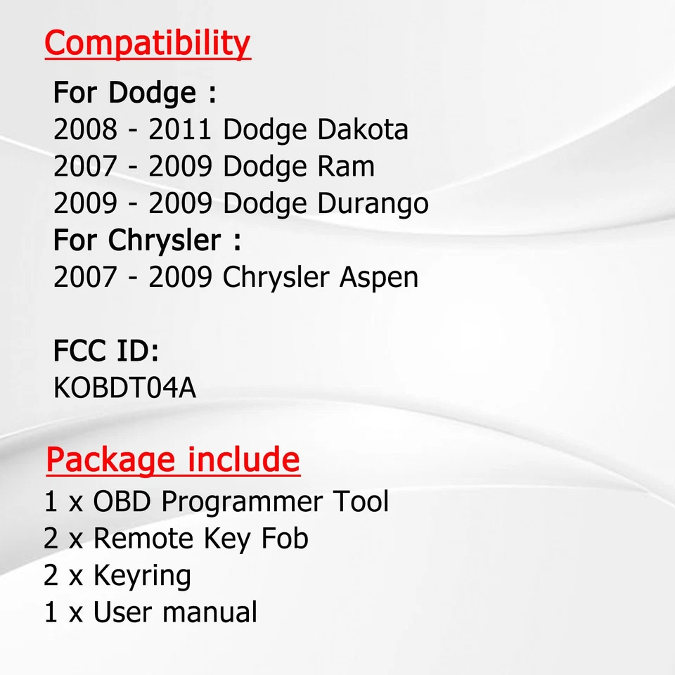 2 chaveiro de partida remota + kit de programa para 2007 2008 2009 Dodge Ram 1500 2500 3500 - Imagem 2 de 4