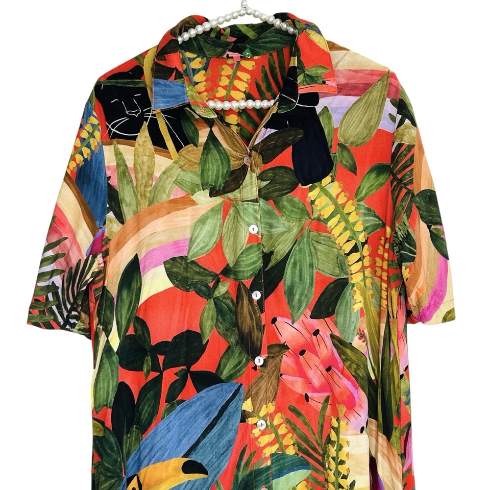 Farm Rio Tropical Floral Maxi Shirt Dress Womens Large Resort Colorful Vacation - Image 3 of 4