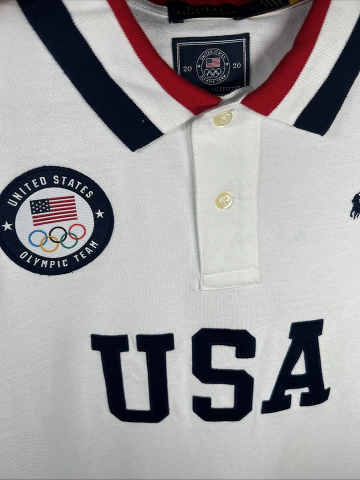 2020 Олимпийская команда США Ralph Lauren поло короткие молодежные XL индивидуальный крой белые - Изображение 3 из 4