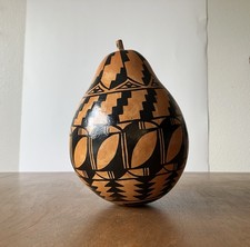 Gourd sculpture painted design geometric folk art black on natural native