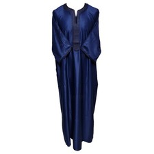 Moroccan Cotton Blend Navy Blue 3-Quarter Sleeve Thobe Jubba Kandora Dishdasha