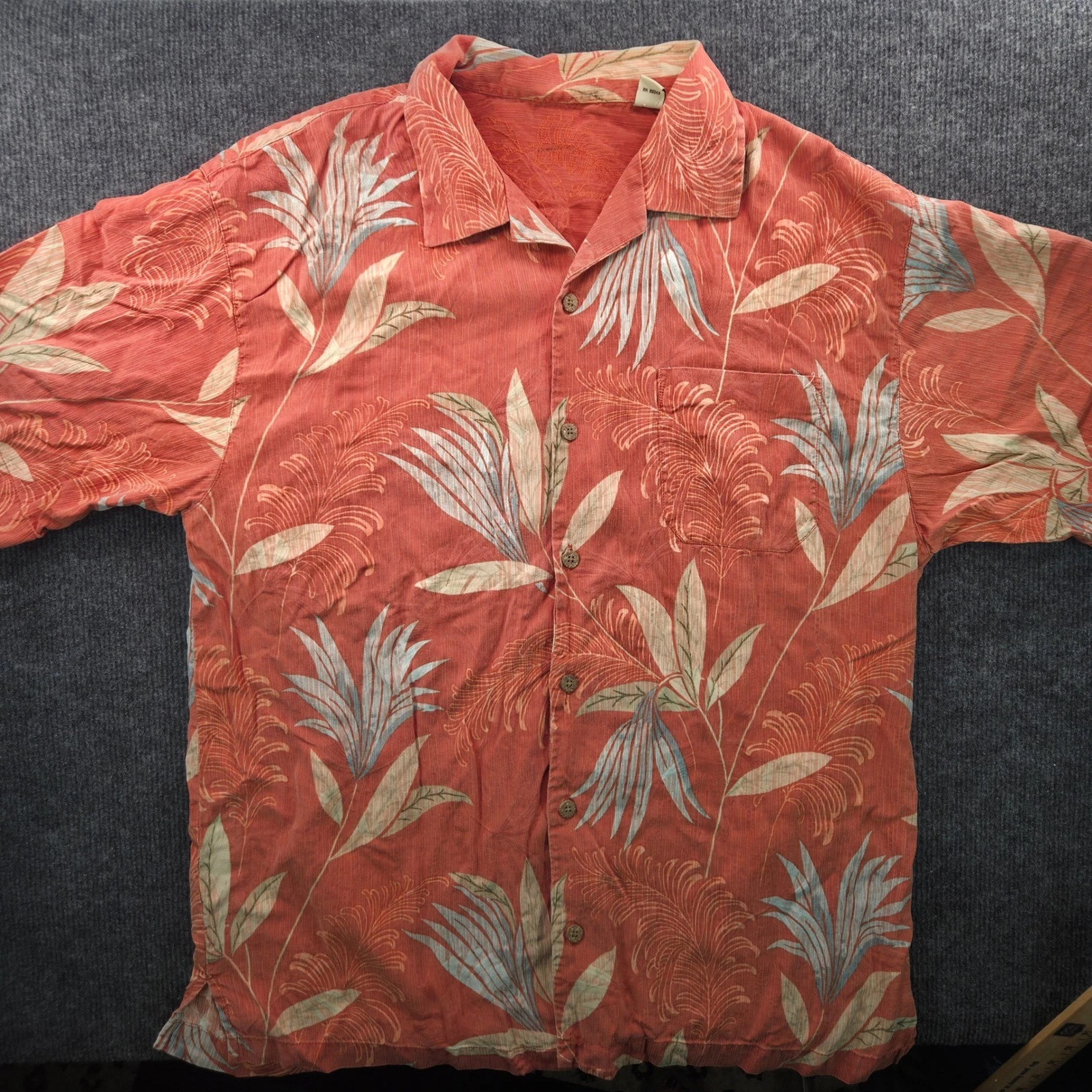 Tommy Bahama Silk Floral Camp Shirt Mens M Orange Tropical Beachy Short Sleeve