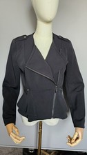 White House Black Market Moto Jacket Blazer Black Asym Zip Peplum Women's 8P