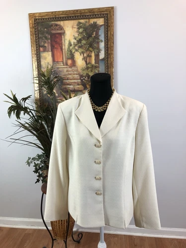 OFF WHITE Le Suit Women Blazer Women's 16 Office Wear Single Breasted Mob Wife Off White