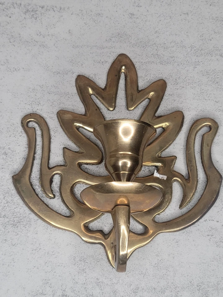 一对老式黄铜壁灯烛台金色口音印度制造 — 第 4/4 张图片