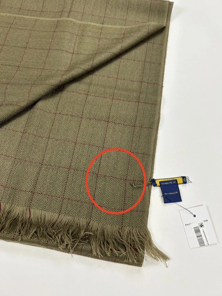 *MINOR DEFECT* Polo Ralph Lauren Thin Wool Herringbone Scarf - Olive - - Image 3 of 4
