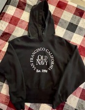 Old Navy Women's Black Pullover Hoodie Fleece Logo Long Sleeve Size S