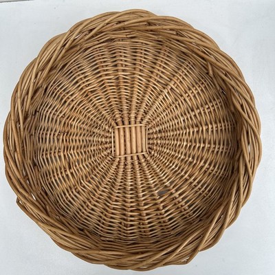 Großer runder Weidenkorb Tablett im Vintage Stil rustikal Rattan Aufbewahrung 39 cm