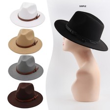 Fedora Gambler Hat Wool Pork Pie Boater Flat Top Felt Wide Brim Fashion Caps/US  