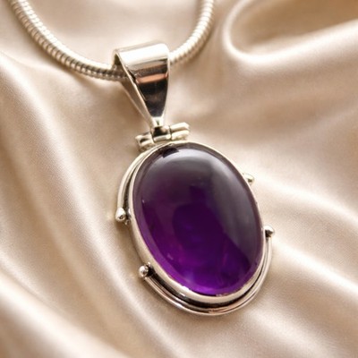 Amethyst pendant silver 925 large pendant oval modern purple violet indra ts