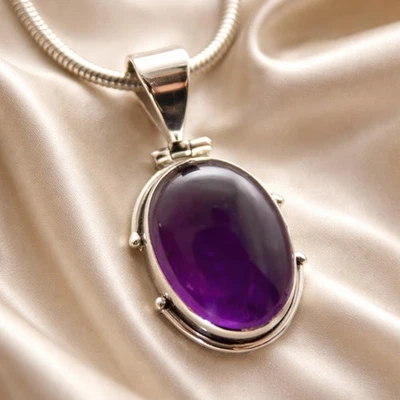 Amethyst Anhänger Silber 925 Großer Anhänger Oval Modern Lila Violett indra ts - Bild 1 von 3
