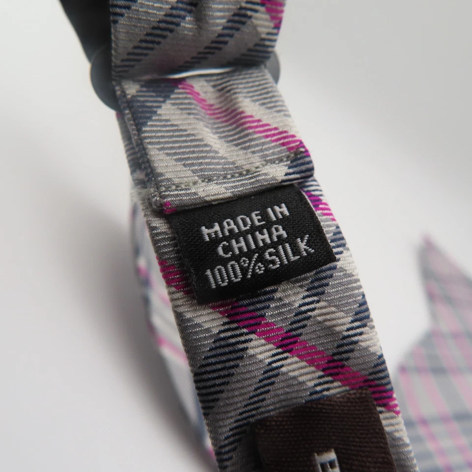 Black Brown Bow Tie Silk Gray Black Pink Plaid 2.25" Wide Self Tie - Image 4 of 4